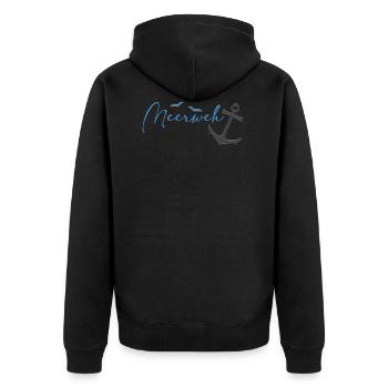 Meerweh Anker - Unisex Premium Bio Zip Hoodie - Schwarz - Hinten - Nico (187cm)