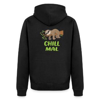 Chill Mal - Faultier auf einem Ast! - Unisex Premium Bio Zip Hoodie - Schwarz - Hinten - Nico (187cm)
