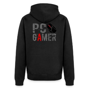 PC Gamer Maus Gaming Zocken - Unisex Premium Bio Zip Hoodie - Schwarz - Hinten - Nico (187cm)