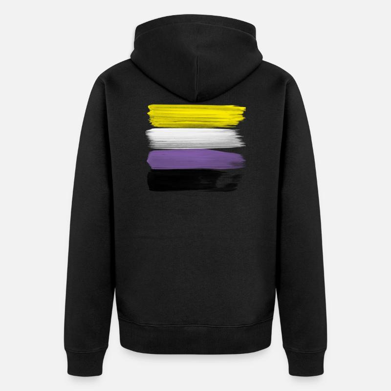 Non-Binary Pride Strokes - Unisex Premium Bio Zip Hoodie - Schwarz