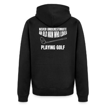 Golf Golfspieler Golfschläger Golfer Golfball - Unisex Premium Bio Zip Hoodie - Schwarz - Hinten - Nico (187cm)