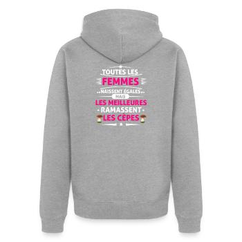 ramasseuse de cèpes Cadeau cèpes humour - Veste à capuche bio Premium Unisexe - gris chiné - Dos - Nico (187cm)