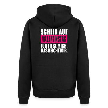 Scheiß auf Valentinstag. Anti Valentinstag - Unisex Premium Bio Zip Hoodie - Schwarz - Hinten - Nico (187cm)