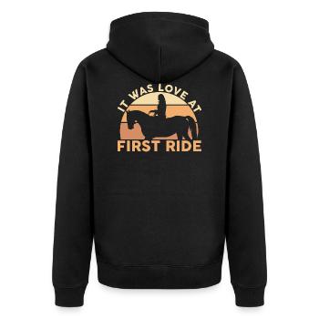 It Was Love at First Ride Horses Horse Rider - Unisex Premium Bio Zip Hoodie - Schwarz - Hinten - Nico (187cm)