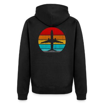 Flugzeug - Unisex Premium Bio Zip Hoodie - Schwarz - Hinten - Nico (187cm)