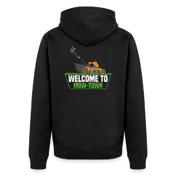 Welcome To Mow-Town Lawn Mower Caretaker - Unisex Premium Organic Zip Hoodie - black - Back - Nico (187cm)