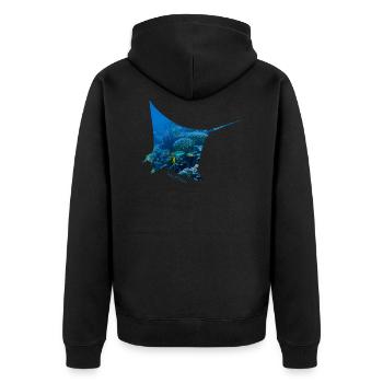Save the Planet Der Rochen - Unisex Premium Bio Zip Hoodie - Schwarz - Hinten - Nico (187cm)
