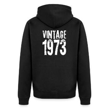 Jahrgang 1973 - Unisex Premium Bio Zip Hoodie - Schwarz - Hinten - Nico (187cm)