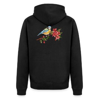 Bunter Vogel - Unisex Premium Bio Zip Hoodie - Schwarz - Hinten - Nico (187cm)