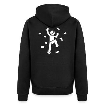 Bouldern Klettern Climbing - Unisex Premium Bio Zip Hoodie - Schwarz - Hinten - Nico (187cm)