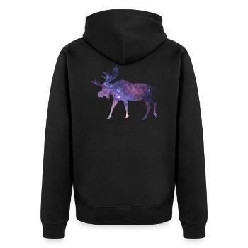Elch Weltraum Universum Sterne Himmel - Unisex Premium Bio Zip Hoodie - Schwarz - Hinten - Nico (187cm)