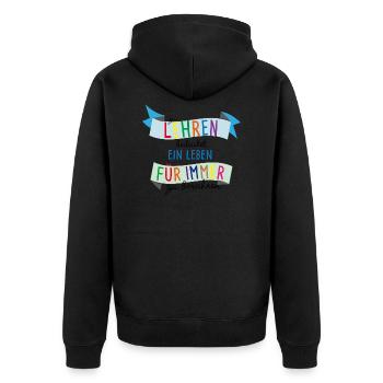 Lehren bedeutet Berührung - Unisex Premium Bio Zip Hoodie - Schwarz - Hinten - Nico (187cm)