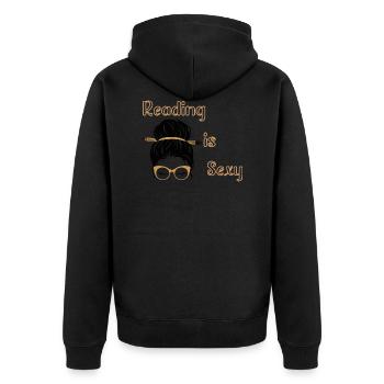 reading is sexy - Unisex Premium Organic Zip Hoodie - black - Back - Nico (187cm)
