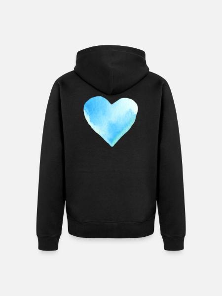 Idée cadeau Aquarelle Blue Heart - Veste à capuche bio Premium Unisexe - noir