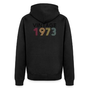 Jahrgang 1973 - Unisex Premium Bio Zip Hoodie - Schwarz - Hinten - Nico (187cm)