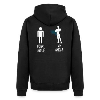 YOUR UNCLE - MY UNCLE - funny comparison - Unisex Premium Organic Zip Hoodie - black - Back - Nico (187cm)