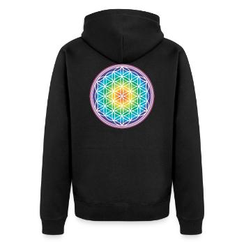 Flower of Life Rainbow Gift Idea 005-038 - Unisex Premium Organic Zip Hoodie - black - Back - Nico (187cm)