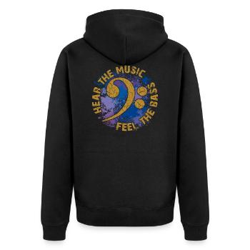 Spüre de Bass. Bassschlüssel - Unisex Premium Bio Zip Hoodie - Schwarz - Hinten - Nico (187cm)