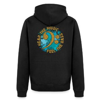 Spüre de Bass. Bassschlüssel - Unisex Premium Bio Zip Hoodie - Schwarz - Hinten - Nico (187cm)