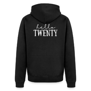 20e anniversaire - Veste à capuche bio Premium Unisexe - noir - Dos - Nico (187cm)