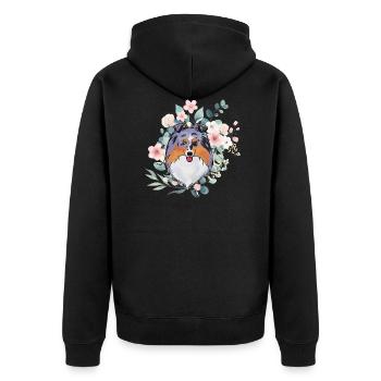 Sheltie blue merle flowers - Unisex Premium Organic Zip Hoodie - black - Back - Nico (187cm)
