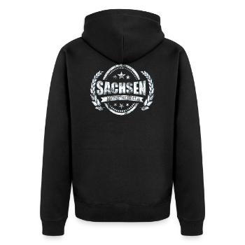 Meine Heimat ist Sachsen - Unisex Premium Bio Zip Hoodie - Schwarz - Hinten - Nico (187cm)