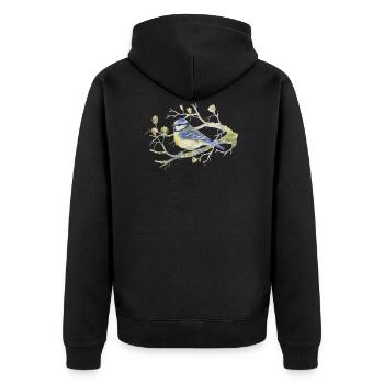 Blaumeise auf Zweig Liebevolle Aquarellzeichnung - Unisex Premium Bio Zip Hoodie - Schwarz - Hinten - Nico (187cm)