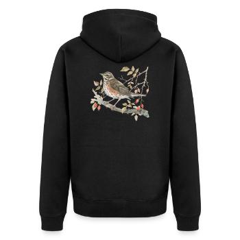 Rotdrossel auf Hagebutte Liebevolle Aquarell - Unisex Premium Bio Zip Hoodie - Schwarz - Hinten - Nico (187cm)