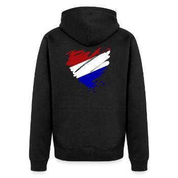 Niederlande Holland Oranje Europa Herz Grunge NL - Unisex Premium Bio Zip Hoodie - Schwarz - Hinten - Nico (187cm)