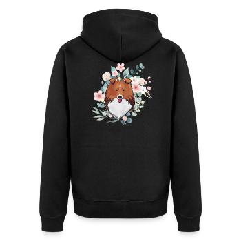 Zobel Shetland Schäferhund mit Blumen - Unisex Premium Bio Zip Hoodie - Schwarz - Hinten - Nico (187cm)