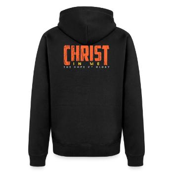 Christ in me the hope of glory Christian Clothing - Unisex Premium Organic Zip Hoodie - black - Back - Nico (187cm)