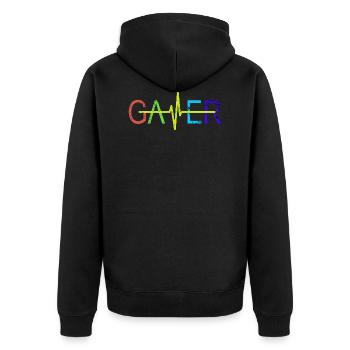 GAMER - Unisex Premium Organic Zip Hoodie - black - Back - Nico (187cm)