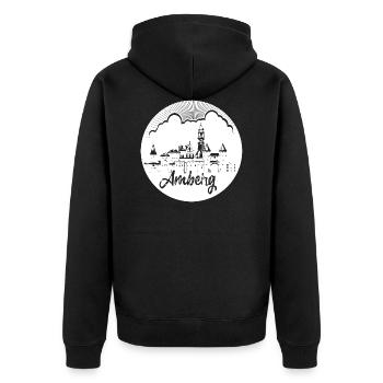 skyline,amberg,circle,retro, scissor cut,white - Unisex Premium Organic Zip Hoodie - black - Back - Nico (187cm)