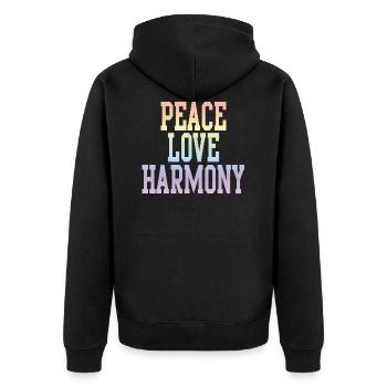 Love Peace Harmony Rainbow - Unisex Premium Bio Zip Hoodie - Schwarz - Hinten - Nico (187cm)
