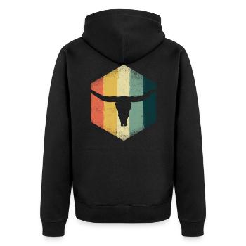 Texas Longhorn Rinder Design für stolze Texaner - Unisex Premium Bio Zip Hoodie - Schwarz - Hinten - Nico (187cm)