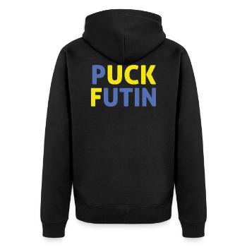 Je me tiens avec l’Ukraine Puck Futin soutient l’Ukraine - Veste à capuche bio Premium Unisexe - noir - Dos - Nico (187cm)