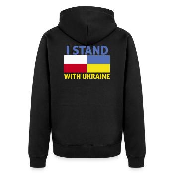 poland Stand With Ukrain I Stand With Ukraine - Unisex Premium Organic Zip Hoodie - black - Back - Nico (187cm)