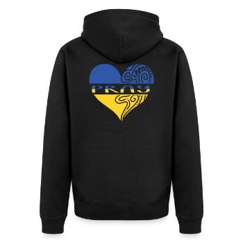 Ukraine Pray - Unisex Premium Bio Zip Hoodie - Schwarz - Hinten - Nico (187cm)