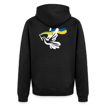 Solidarity and peace for Ukraine - Unisex Premium Organic Zip Hoodie - black - Back - Nico (187cm)