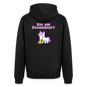 Kotzendes Einhorn Kotze Unicorn kotzen - Unisex Premium Bio Zip Hoodie - Schwarz - Hinten - Nico (187cm)