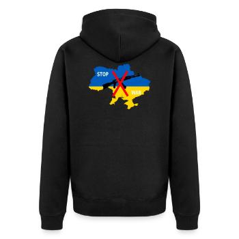 Support Ukraine, Ukraine - stop the war - Unisex Premium Organic Zip Hoodie - black - Back - Nico (187cm)