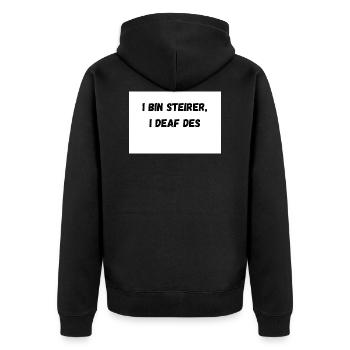 I bin steirer i deaf des 1 - Unisex Premium Bio Zip Hoodie - Schwarz - Hinten - Nico (187cm)