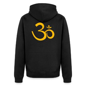 symbol om ohm gelb transparent zen yoga - Unisex Premium Bio Zip Hoodie - Schwarz - Hinten - Nico (187cm)