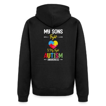 My Sons Fight Autism Is My Fight Autism Awareness - Unisex Premium Organic Zip Hoodie - black - Back - Nico (187cm)