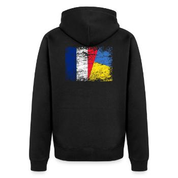 Drapeau Ukraine France Soutien Soutenir l'Ukraine - Veste à capuche bio Premium Unisexe - noir - Dos - Nico (187cm)