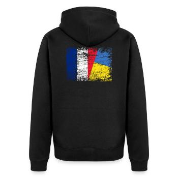 Drapeau Ukraine France Stand With Ukraine Soutien - Veste à capuche bio Premium Unisexe - noir - Dos - Nico (187cm)