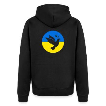 Friedenstaube für die Ukraine - Unisex Premium Bio Zip Hoodie - Schwarz - Hinten - Nico (187cm)