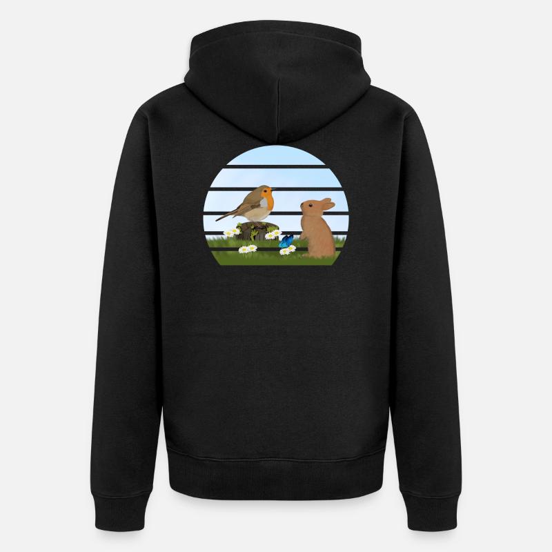 Robin Bird Rabbit Easter Spring - Unisex Premium Organic Zip Hoodie - black