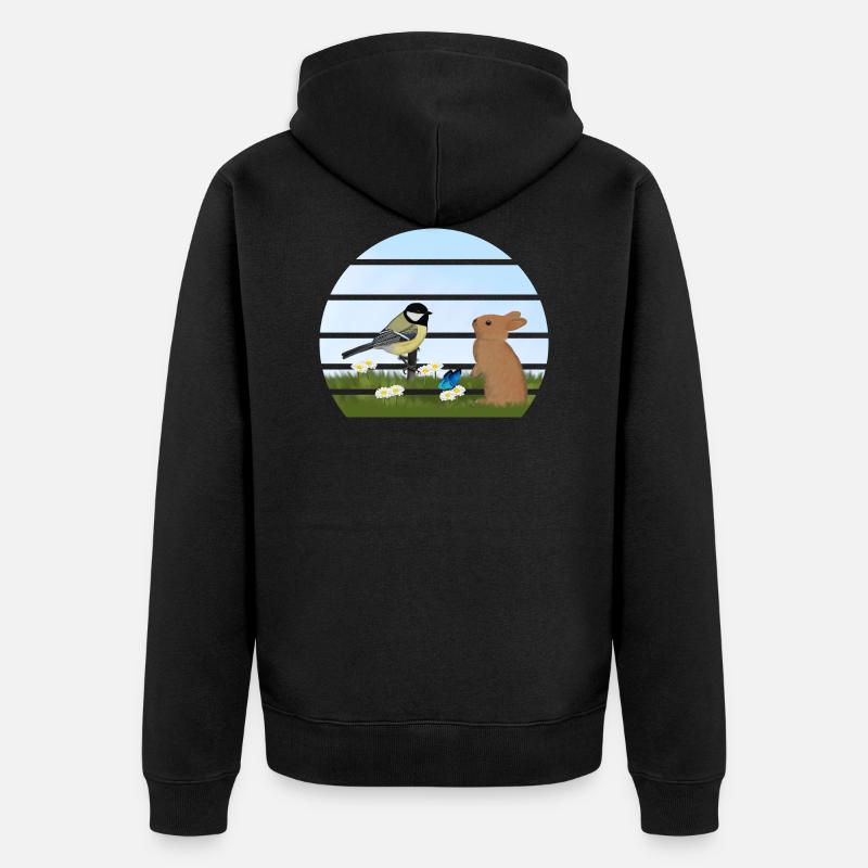 Great Bird Rabbit Easter Spring - Unisex Premium Organic Zip Hoodie - black