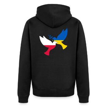 ukraine poland support - dove of peace - Unisex Premium Organic Zip Hoodie - black - Back - Nico (187cm)